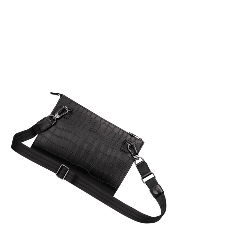 Longchamp Croco Block Crossbody Veske Dame Svarte | NO-HY3056