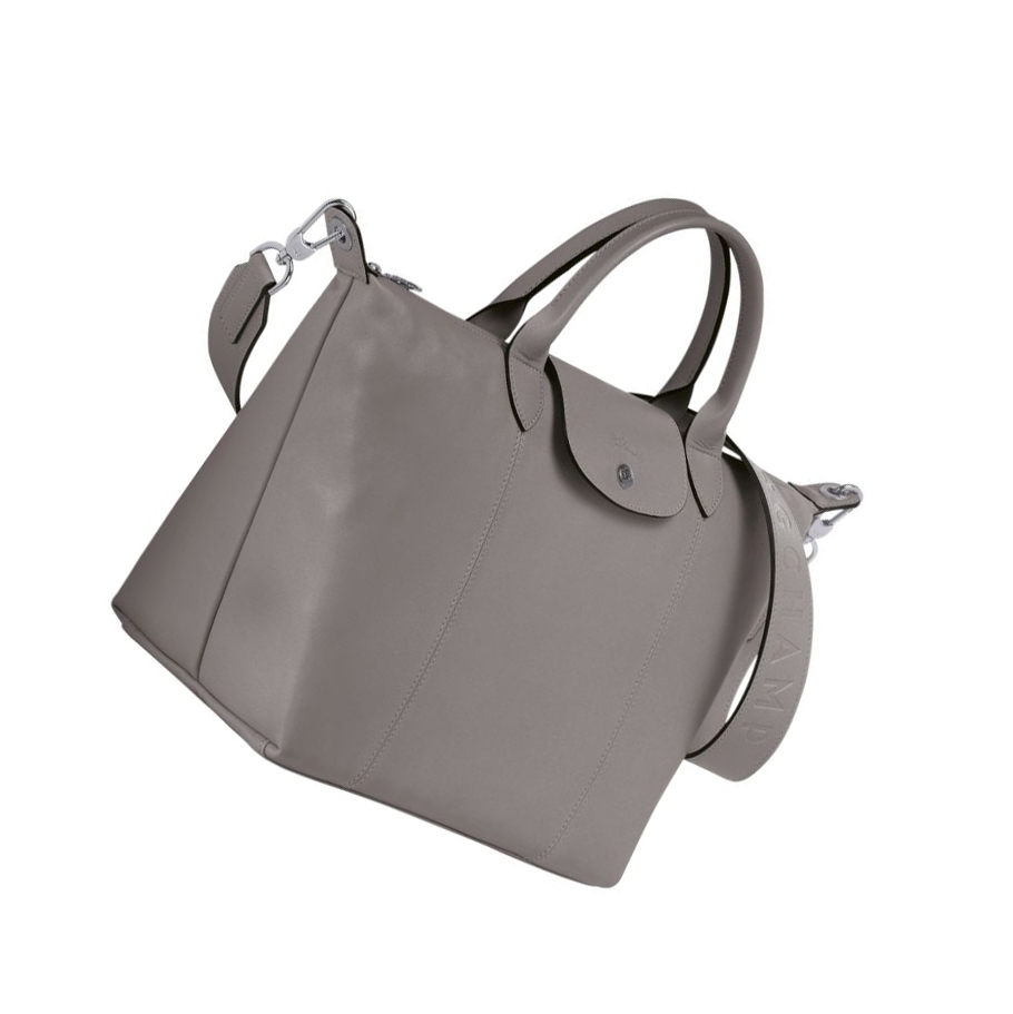 Longchamp Le Pliage Cuir M Håndveske Dame Grå | NO-IL6548