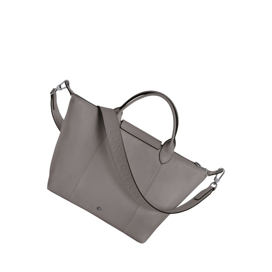 Longchamp Le Pliage Cuir M Håndveske Dame Grå | NO-IL6548