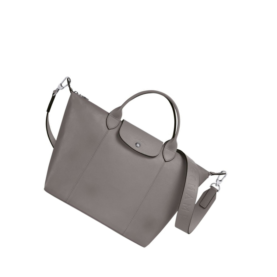 Longchamp Le Pliage Cuir M Håndveske Dame Grå | NO-IL6548