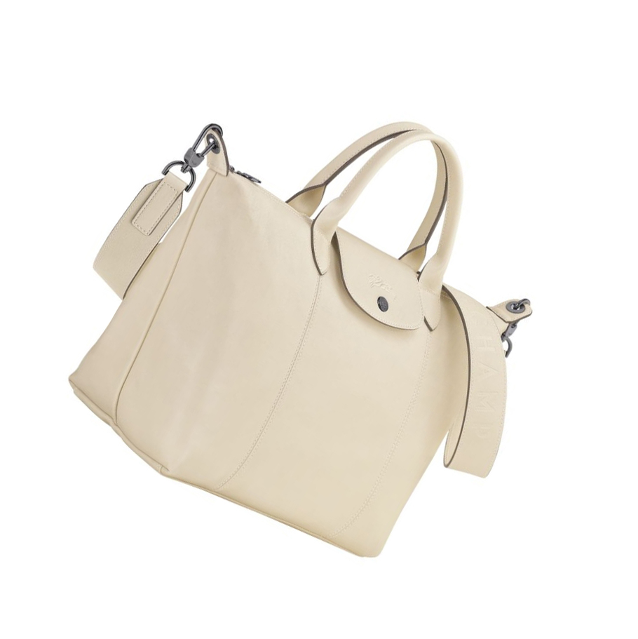 Longchamp Le Pliage Cuir M Håndveske Dame Beige | NO-NX1728