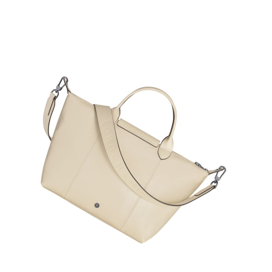 Longchamp Le Pliage Cuir M Håndveske Dame Beige | NO-NX1728