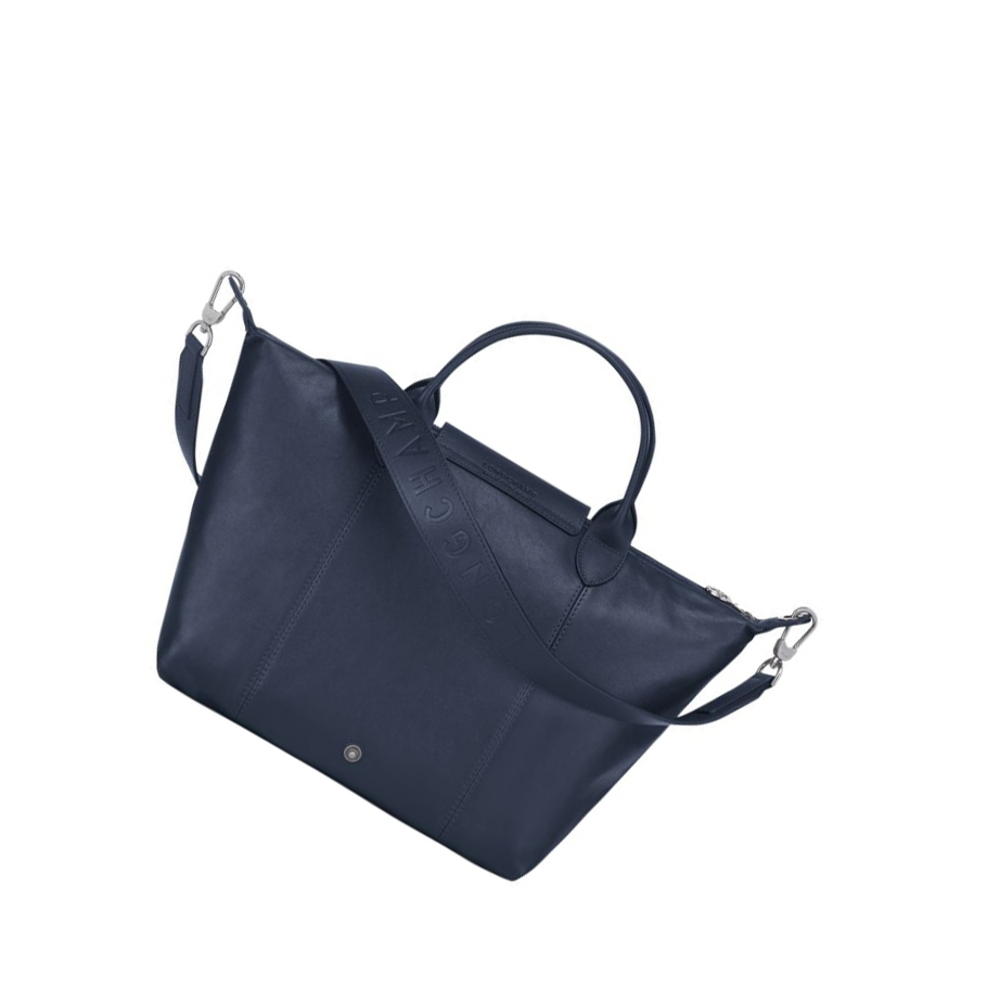 Longchamp Le Pliage Cuir M Håndveske Dame Marineblå | NO-PR3891