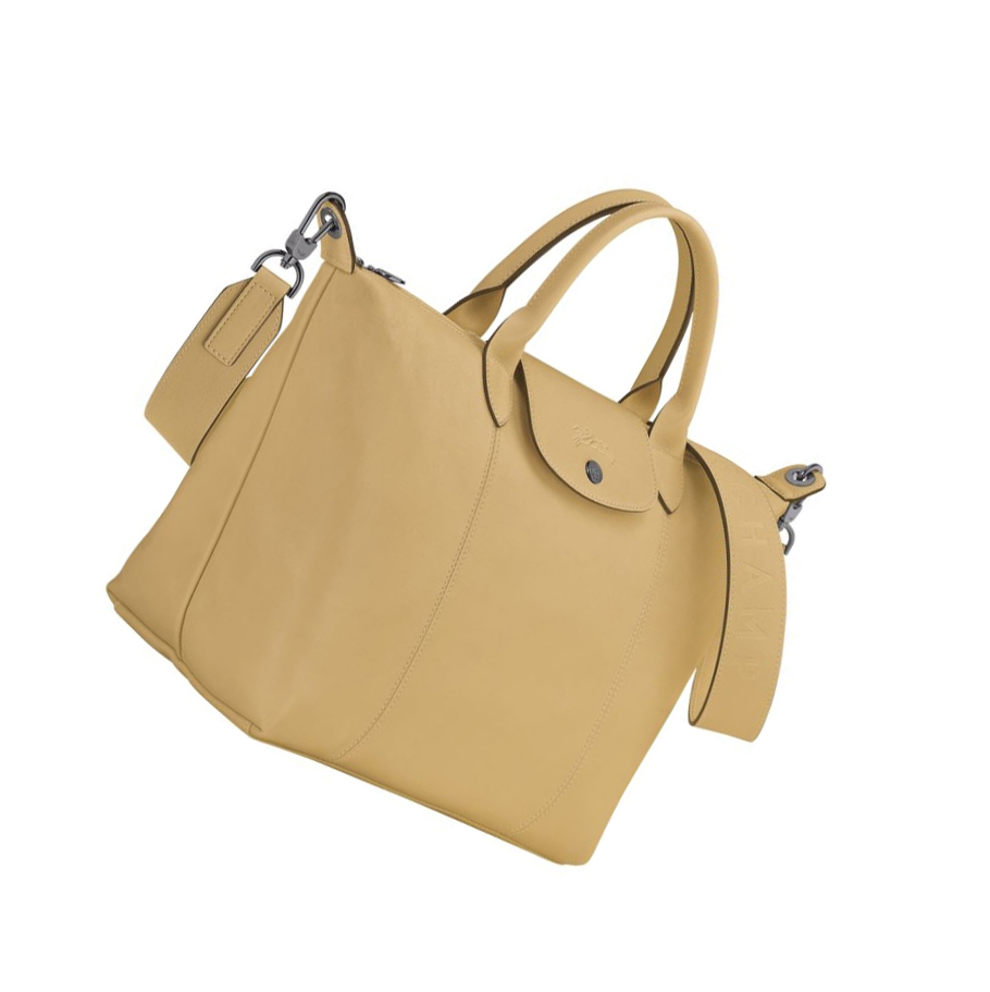 Longchamp Le Pliage Cuir M Håndveske Dame Beige | NO-SO4893