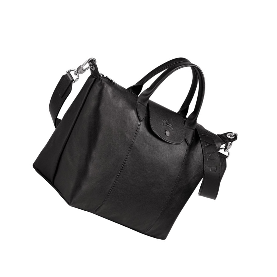 Longchamp Le Pliage Cuir M Håndveske Dame Svarte | NO-SW9165