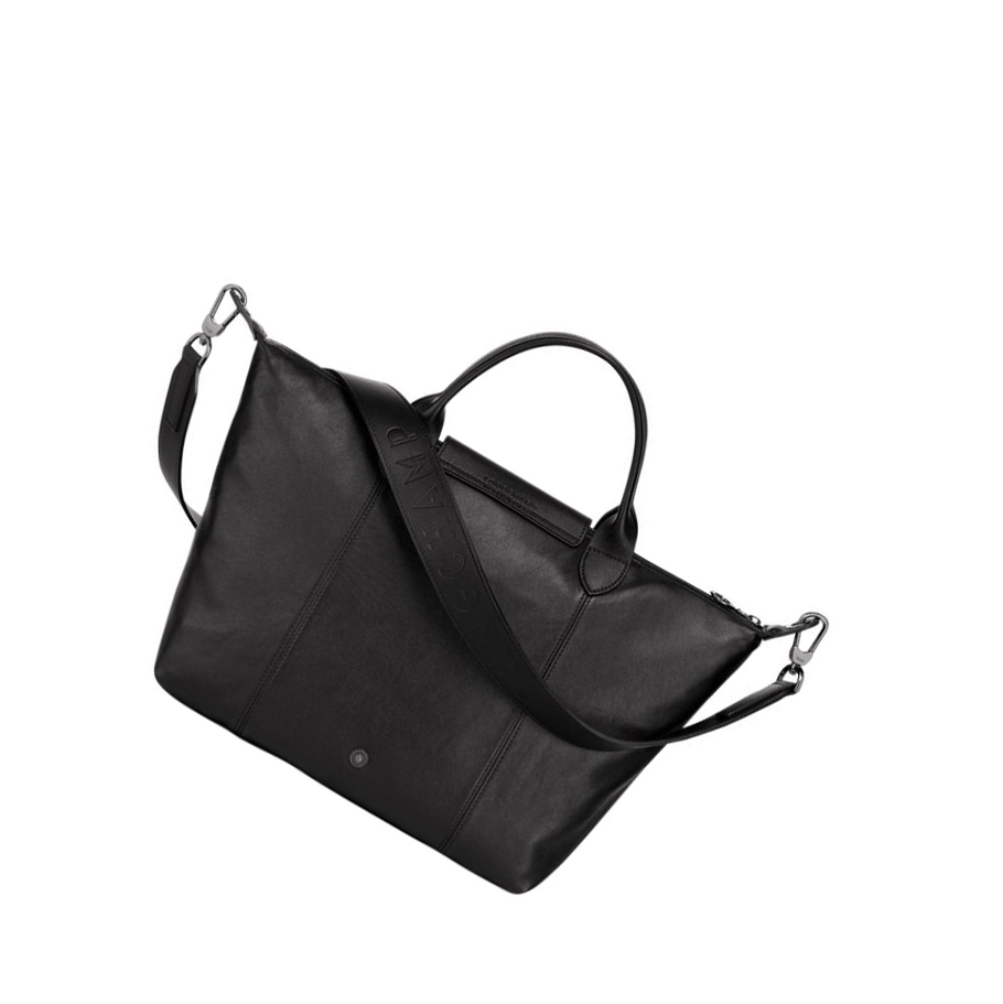 Longchamp Le Pliage Cuir M Håndveske Dame Svarte | NO-SW9165