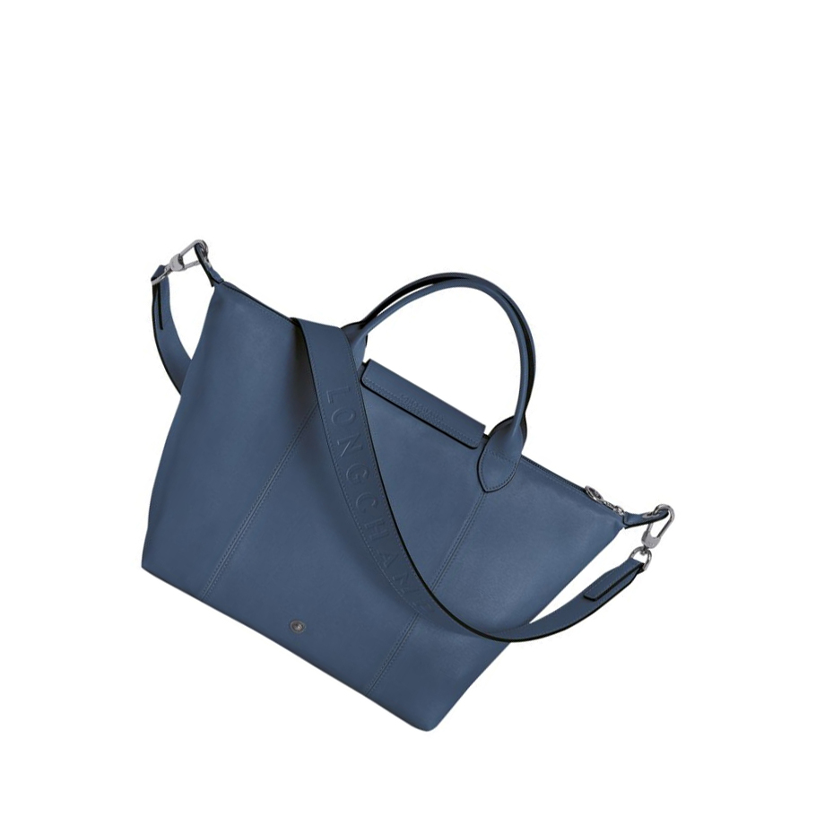 Longchamp Le Pliage Cuir M Håndveske Dame Blå | NO-WZ3096