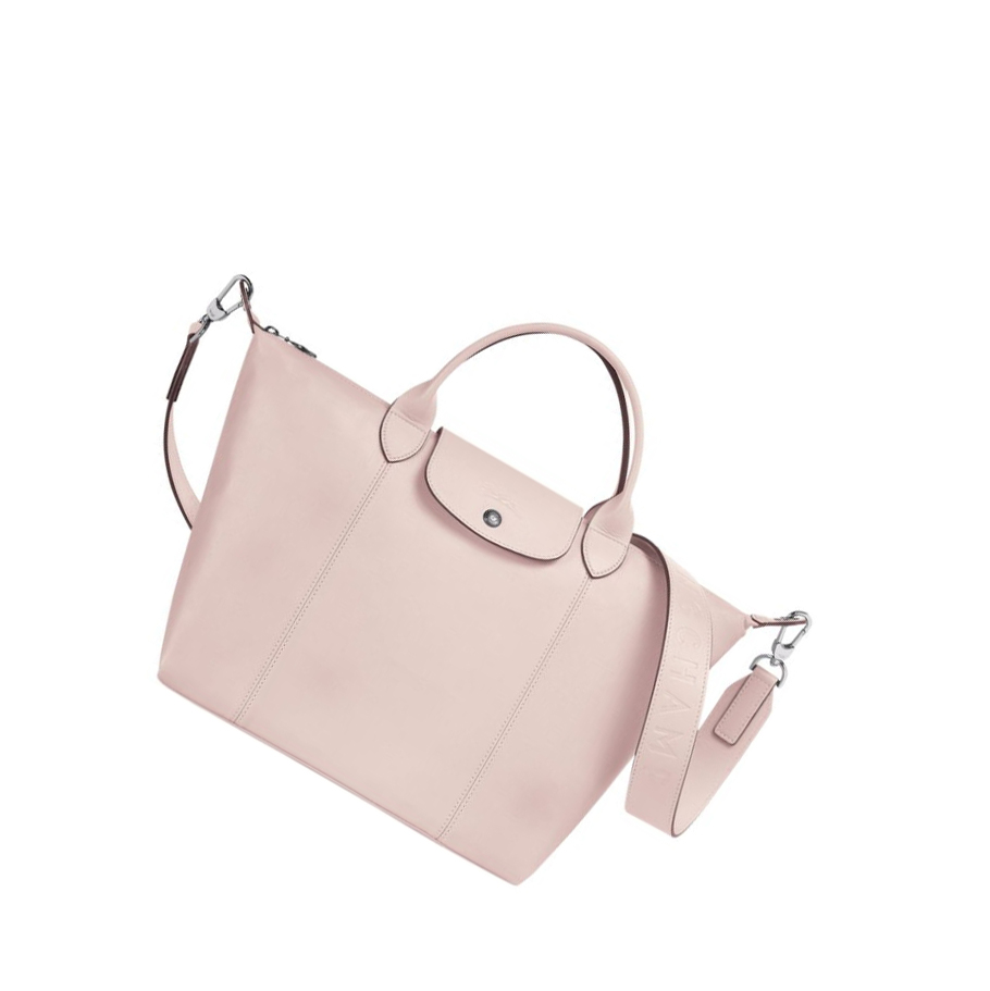 Longchamp Le Pliage Cuir M Håndveske Dame Rosa | NO-YJ8342