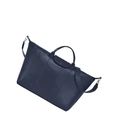 Longchamp Le Pliage Cuir L Reiseveske Dame Marineblå | NO-BG4092