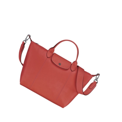 Longchamp Le Pliage Cuir M Håndveske Dame Rød | NO-MV0943