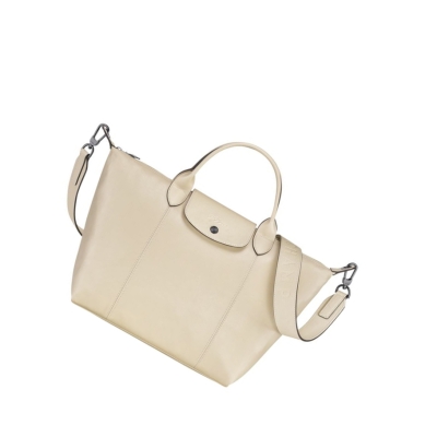 Longchamp Le Pliage Cuir M Håndveske Dame Beige | NO-NX1728