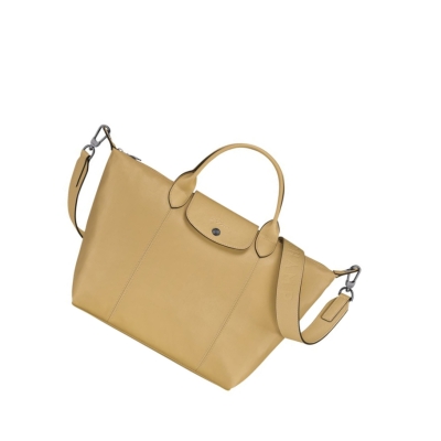 Longchamp Le Pliage Cuir M Håndveske Dame Beige | NO-SO4893