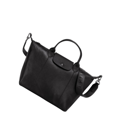 Longchamp Le Pliage Cuir M Håndveske Dame Svarte | NO-SW9165