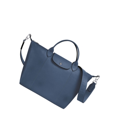 Longchamp Le Pliage Cuir M Håndveske Dame Blå | NO-WZ3096